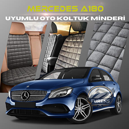 Mercedes A180 Antrasit Renk Tay Tüyü Cepli & Terletmez Sırtlı Oto Koltuk Minder Seti - Koltuk Koruma Kılıfı (ÖN & ARKA TAM SET)