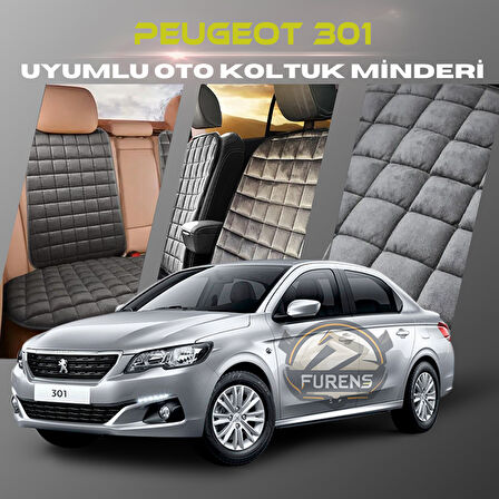 Peugeot 301 Antrasit Renk Tay Tüyü Cepli & Terletmez Sırtlı Oto Koltuk Minder Seti - Koltuk Koruma Kılıfı (ÖN & ARKA TAM SET)