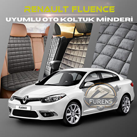 Renault Fluence Antrasit Renk Tay Tüyü Cepli & Terletmez Sırtlı Oto Koltuk Minder Seti - Koltuk Koruma Kılıfı (ÖN & ARKA TAM SET)