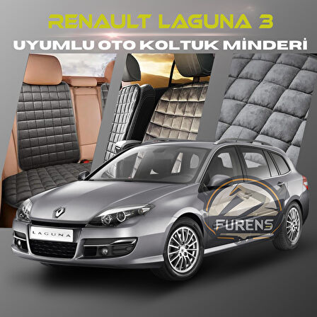 Renault Laguna 3 Antrasit Renk Tay Tüyü Cepli & Terletmez Sırtlı Oto Koltuk Minder Seti - Koltuk Koruma Kılıfı (ÖN & ARKA TAM SET)