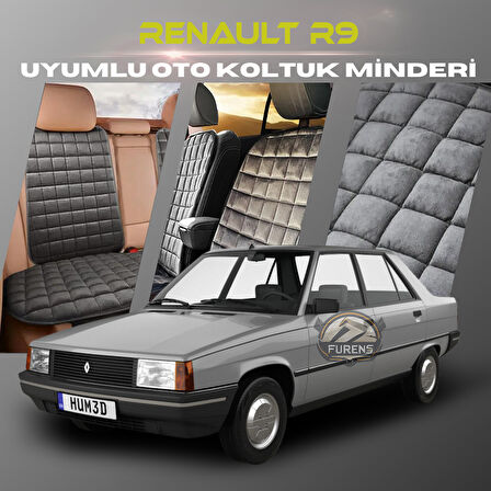 Renault R9 Antrasit Renk Tay Tüyü Cepli & Terletmez Sırtlı Oto Koltuk Minder Seti - Koltuk Koruma Kılıfı (ÖN & ARKA TAM SET)