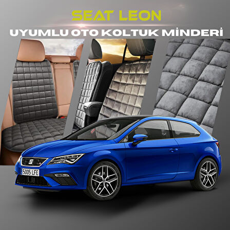 Seat Leon Antrasit Renk Tay Tüyü Cepli & Terletmez Sırtlı Oto Koltuk Minder Seti - Koltuk Koruma Kılıfı (ÖN & ARKA TAM SET)