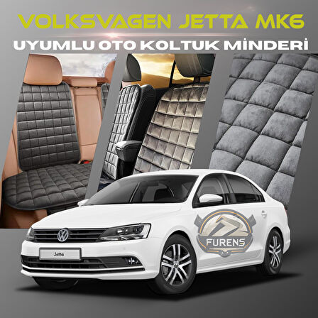 Volksvogen Jetta mk6 Antrasit Renk Tay Tüyü Cepli & Terletmez Sırtlı Oto Koltuk Minder Seti - Koltuk Koruma Kılıfı (ÖN & ARKA TAM SET)