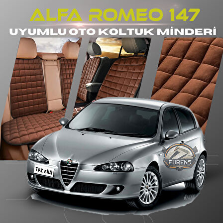 Alfa Romeo 147 Kahverengi Renk Tay Tüyü Cepli & Terletmez Sırtlı Oto Koltuk Minder Seti - Koltuk Koruma Kılıfı (ÖN & ARKA TAM SET)