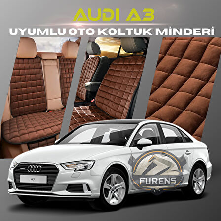 Audi A3 Kahverengi Renk Tay Tüyü Cepli & Terletmez Sırtlı Oto Koltuk Minder Seti - Koltuk Koruma Kılıfı (ÖN & ARKA TAM SET)