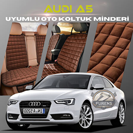 Audi A5 Kahverengi Renk Tay Tüyü Cepli & Terletmez Sırtlı Oto Koltuk Minder Seti - Koltuk Koruma Kılıfı (ÖN & ARKA TAM SET)