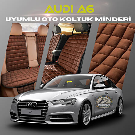 Audi A6  Kahverengi Renk Tay Tüyü Cepli & Terletmez Sırtlı Oto Koltuk Minder Seti - Koltuk Koruma Kılıfı (ÖN & ARKA TAM SET)