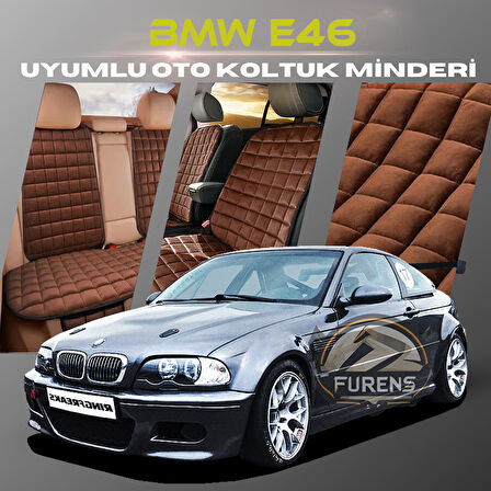 Bmw E46 Kahverengi Renk Tay Tüyü Cepli & Terletmez Sırtlı Oto Koltuk Minder Seti - Koltuk Koruma Kılıfı (ÖN & ARKA TAM SET)