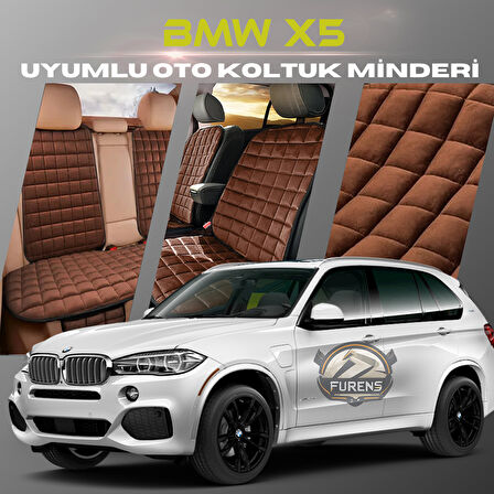 Bmw X5 Kahverengi Renk Tay Tüyü Cepli & Terletmez Sırtlı Oto Koltuk Minder Seti - Koltuk Koruma Kılıfı (ÖN & ARKA TAM SET)