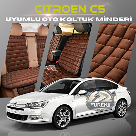 Citroen C5 Kahverengi Renk Tay Tüyü Cepli & Terletmez Sırtlı Oto Koltuk Minder Seti - Koltuk Koruma Kılıfı (ÖN & ARKA TAM SET)