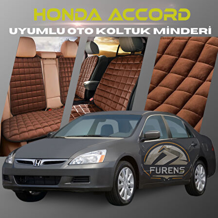 Honda Accord Kahverengi Renk Tay Tüyü Cepli & Terletmez Sırtlı Oto Koltuk Minder Seti - Koltuk Koruma Kılıfı (ÖN & ARKA TAM SET)