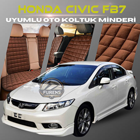 Honda Civic FB7 Kahverengi Renk Tay Tüyü Cepli & Terletmez Sırtlı Oto Koltuk Minder Seti - Koltuk Koruma Kılıfı (ÖN & ARKA TAM SET)