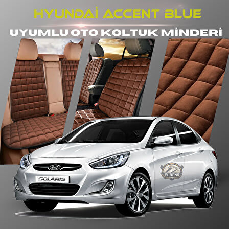 Hyunda Accent Blue Kahverengi Renk Tay Tüyü Cepli & Terletmez Sırtlı Oto Koltuk Minder Seti - Koltuk Koruma Kılıfı (ÖN & ARKA TAM SET)