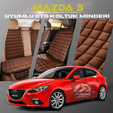 Mazda 3 Kahverengi Renk Tay Tüyü Cepli & Terletmez Sırtlı Oto Koltuk Minder Seti - Koltuk Koruma Kılıfı (ÖN & ARKA TAM SET)