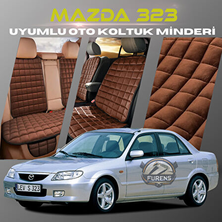Mazda 323 Kahverengi Renk Tay Tüyü Cepli & Terletmez Sırtlı Oto Koltuk Minder Seti - Koltuk Koruma Kılıfı (ÖN & ARKA TAM SET)