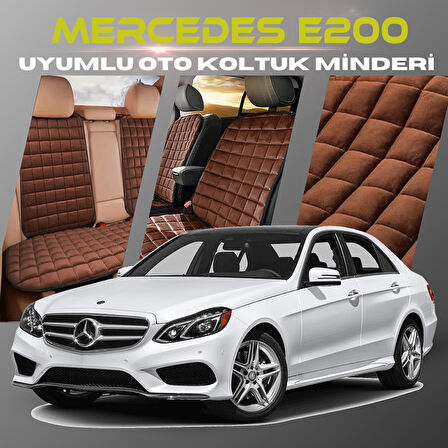 Mercedes E200 Kahverengi Renk Tay Tüyü Cepli & Terletmez Sırtlı Oto Koltuk Minder Seti - Koltuk Koruma Kılıfı (ÖN & ARKA TAM SET)