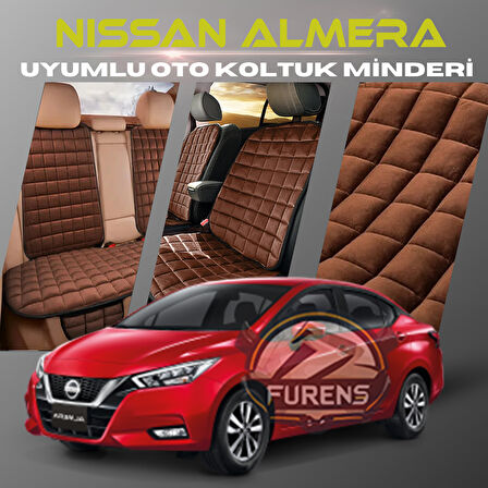Nissan Almera Kahverengi Renk Tay Tüyü Cepli & Terletmez Sırtlı Oto Koltuk Minder Seti - Koltuk Koruma Kılıfı (ÖN & ARKA TAM SET)