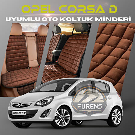 Opel Corsa D Kahverengi Renk Tay Tüyü Cepli & Terletmez Sırtlı Oto Koltuk Minder Seti - Koltuk Koruma Kılıfı (ÖN & ARKA TAM SET)