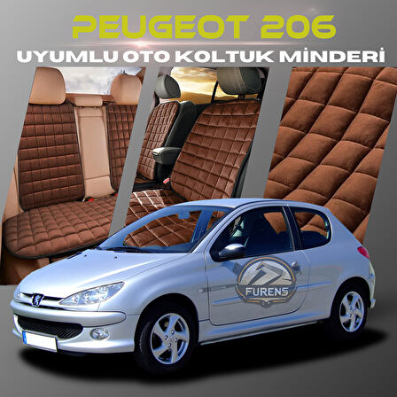 Peugeot 206 Kahverengi Renk Tay Tüyü Cepli & Terletmez Sırtlı Oto Koltuk Minder Seti - Koltuk Koruma Kılıfı (ÖN & ARKA TAM SET)