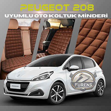 Peugeot 208 Kahverengi Renk Tay Tüyü Cepli & Terletmez Sırtlı Oto Koltuk Minder Seti - Koltuk Koruma Kılıfı (ÖN & ARKA TAM SET)