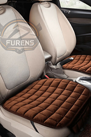 Peugeot 208 Kahverengi Renk Tay Tüyü Cepli & Terletmez Sırtlı Oto Koltuk Minder Seti - Koltuk Koruma Kılıfı (ÖN & ARKA TAM SET)