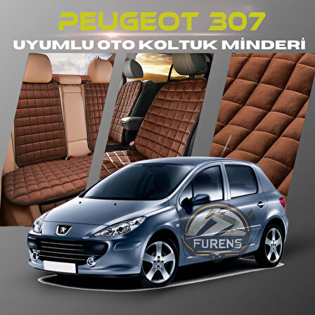 Peugeot 307 Kahverengi Renk Tay Tüyü Cepli & Terletmez Sırtlı Oto Koltuk Minder Seti - Koltuk Koruma Kılıfı (ÖN & ARKA TAM SET)