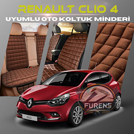 Renault Clio 4 Kahverengi Renk Tay Tüyü Cepli & Terletmez Sırtlı Oto Koltuk Minder Seti - Koltuk Koruma Kılıfı (ÖN & ARKA TAM SET)
