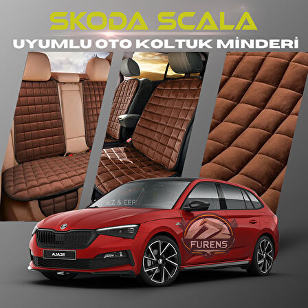 Skoda Scala Kahverengi Renk Tay Tüyü Cepli & Terletmez Sırtlı Oto Koltuk Minder Seti - Koltuk Koruma Kılıfı (ÖN & ARKA TAM SET)