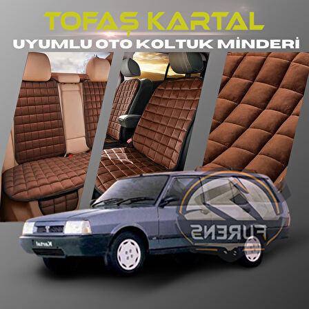 Tofaş Kartal Kahverengi Renk Tay Tüyü Cepli & Terletmez Sırtlı Oto Koltuk Minder Seti - Koltuk Koruma Kılıfı (ÖN & ARKA TAM SET)