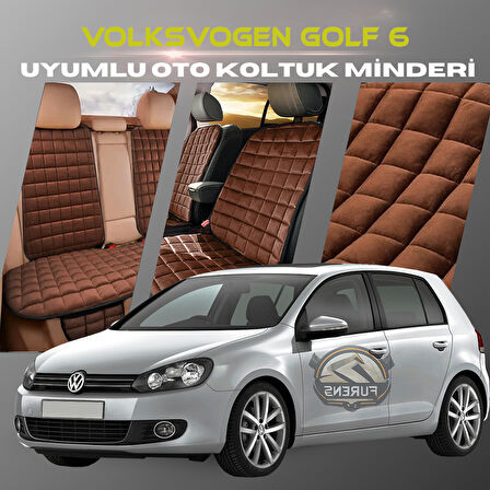 Volksvogen Golf 6 Kahverengi Renk Tay Tüyü Cepli & Terletmez Sırtlı Oto Koltuk Minder Seti - Koltuk Koruma Kılıfı (ÖN & ARKA TAM SET)