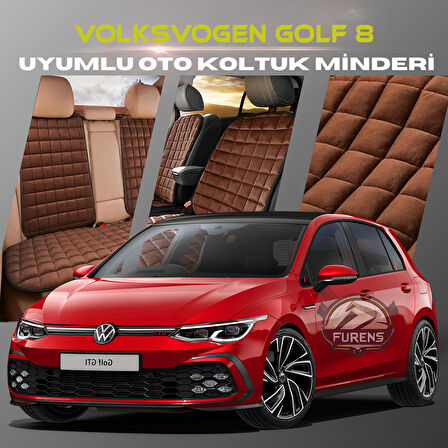 Volksvogen Golf 8 Kahverengi Renk Tay Tüyü Cepli & Terletmez Sırtlı Oto Koltuk Minder Seti - Koltuk Koruma Kılıfı (ÖN & ARKA TAM SET)