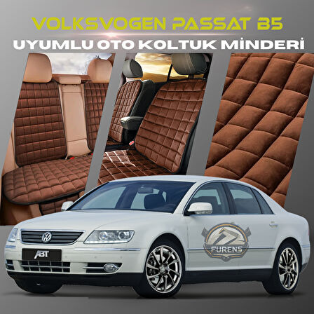 Volksvogen Passat B5 Kahverengi Renk Tay Tüyü Cepli & Terletmez Sırtlı Oto Koltuk Minder Seti - Koltuk Koruma Kılıfı (ÖN & ARKA TAM SET)