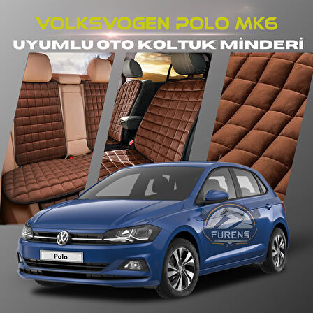 Volksvogen Polo MK6 Kahverengi Renk Tay Tüyü Cepli & Terletmez Sırtlı Oto Koltuk Minder Seti - Koltuk Koruma Kılıfı (ÖN & ARKA TAM SET)