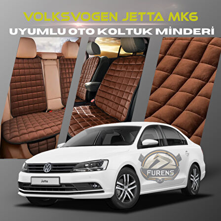 Volksvogen Jetta mk6 Kahverengi Renk Tay Tüyü Cepli & Terletmez Sırtlı Oto Koltuk Minder Seti - Koltuk Koruma Kılıfı (ÖN & ARKA TAM SET)