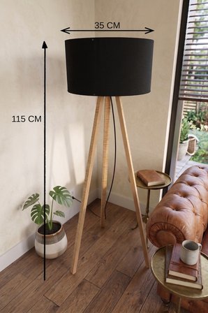 3 Ayaklı Tripod Lambader Siyah Kumaş Başlık