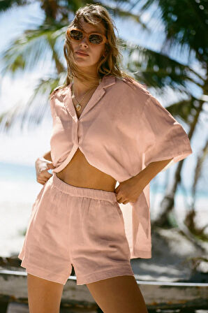 Kadın Müslin Plaj Takımı - Yazlık Oversize Gömlek ve Şort İkili Set | Rahat ve Şık Plaj & Günlük Kombin