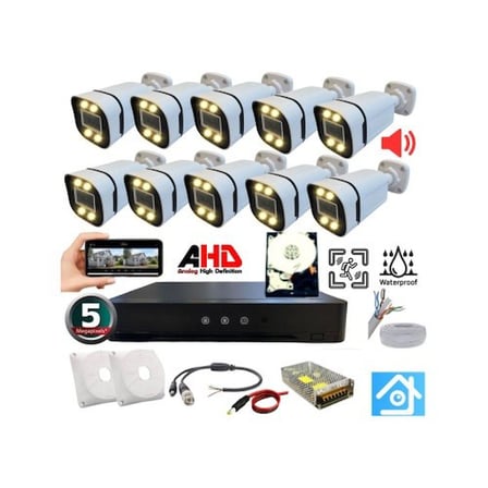 10 Kameralı 5 Mp Sesli Warm LED Waterproof 3.6 mm Lens H.265 2 Tb HDD Dahil Ahd Güvenlik Seti