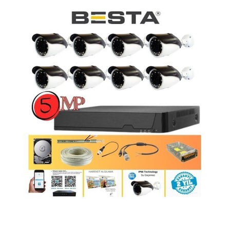 Gerçek 5 Mp Metal Kasa 8 Kameralı Ahd Güvenlik Seti 320 GB HDD Dahil