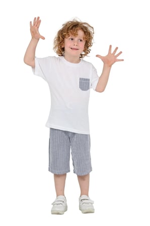 Erkek Çocuk Basic T-shirt Şort Çizgili Kaprili Yazlık 2'li Takım — Lacivert