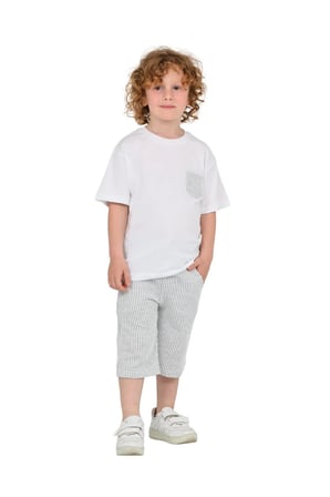 Erkek Çocuk Basic T-shirt Şort Çizgili Kaprili Yazlık 2'li Takım — Gri
