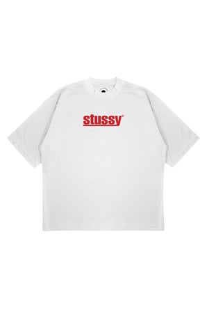 Unisex Oversize STUSSY KIRMIZI YAZI Baskılı Boxy Fit Kalın Kumaşlı (240gsm) T-shirt