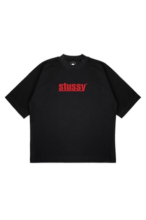 Unisex Oversize STUSSY KIRMIZI YAZI Baskılı Boxy Fit Kalın Kumaşlı (240gsm) T-shirt