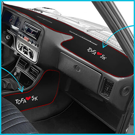 Tofaş Şahin Doğan Kartal Yüksek Torpido Koruma & Vites Konsol Yan Kaplama Halısı - Nakışlı