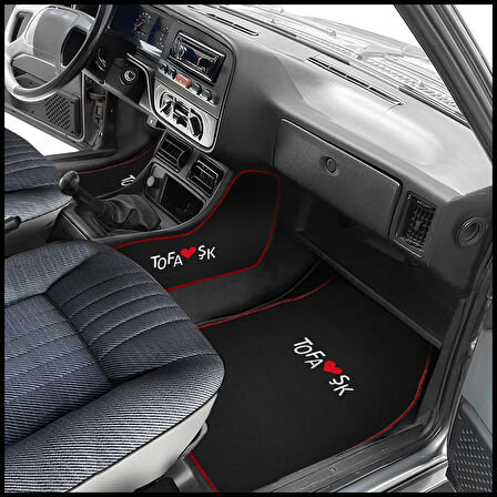  Tofaş Şahin Doğan Kartal Siyah Vites Orta Konsol Yan Kaplama Halısı & Oto Halı Paspas Seti – Nakışlı