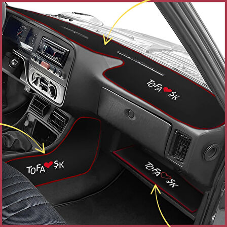 Tofaş Şahin Doğan Kartal Yüksek Torpido Halısı & Vites Konsol Yan Halı & Torpido Alt Sehpa Örtüsü