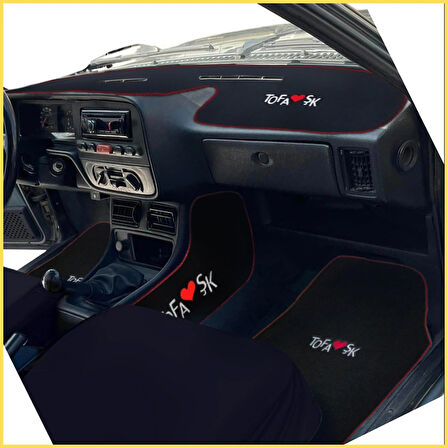 Tofaş Şahin Doğan Kartal Siyah Vites Orta Konsol Yan Kaplama Halısı & Oto Halı Paspas Seti – Nakışlı