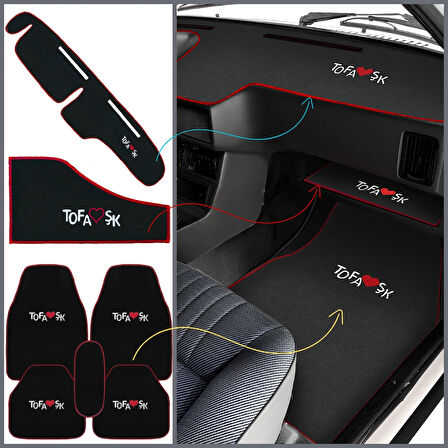  Tofaş Şahin Doğan Kartal Nakışlı Oto Halı Paspas | Tofaş Alçak Torpido Vites Konsol Koruma Seti