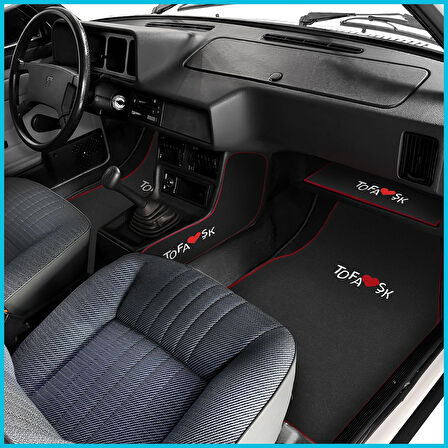 Tofaş Şahin Doğan Kartal Nakışlı Siyah Oto Paspas & Vites Konsol Halısı & Torpido Alt Sehpa Örtüsü