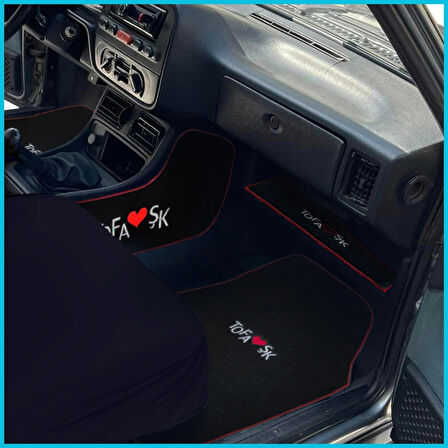 Tofaş Şahin Doğan Kartal Nakışlı Siyah Oto Paspas & Vites Konsol Halısı & Torpido Alt Sehpa Örtüsü