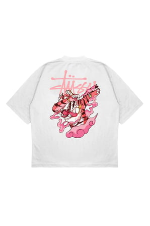 Unisex Oversize STUSSY TIGER Baskılı Boxy Fit Kalın Kumaşlı (240gsm) T-shirt